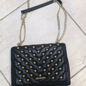 Love Moschino Quilted Black Shoulder Bag with Gold Accents